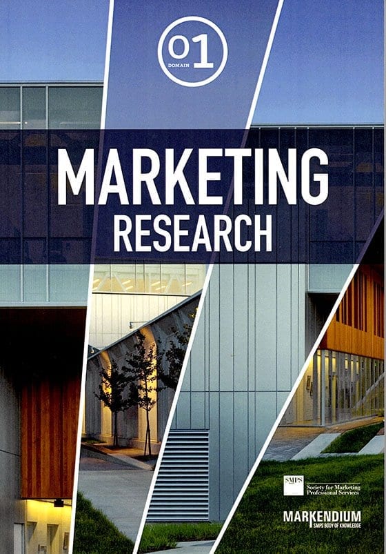 Marketing research book cover - the words "marketing research" over top of several building photographs