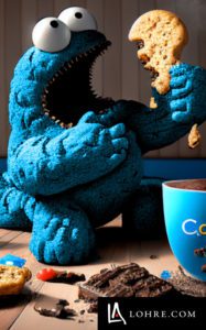 Industrial Marketing Illustration for Cookies used for advertising - depicts blue monster eating cookies in a playroom