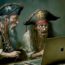 Data Mining Pirates Ilustration - Two Pirates At A Laptop