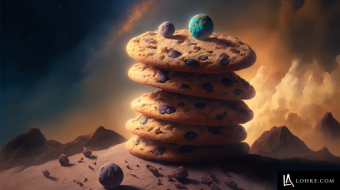 Industrial Marketing Illustration For Third-party Cookies Depicting A Stack Of Cookies On An Alien Planet