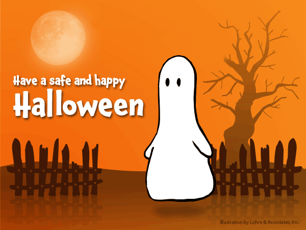 Have a safe and happy Halloween graphic - image of cute ghost floating