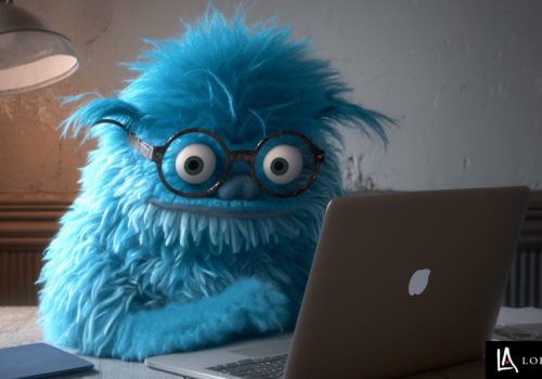 Image Of Blue Monster At Laptop Developing Websites Because Great Website Maintenance Begins With Great Industrial Web Development