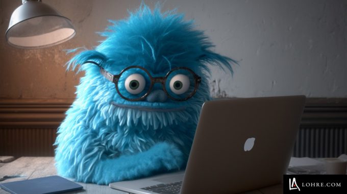 Web Accessibility Illustration - A Mascot Wearing Glasses Looking At A Website On A Laptop Computer