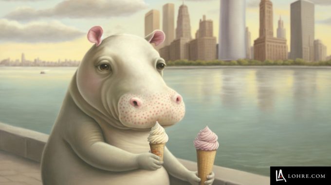 Illustration For "Why A Cincinnati Web Development Agency?" Featuring Fionna The Hippo Eatingsome Good Cincinnati Ice Cream At The Riverfront