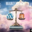 Comparing Wordpress To HTML For B2B Websites - Image Shows An Old Fashioned Scale Weighing HTML Logo Vs Wordpress Logo