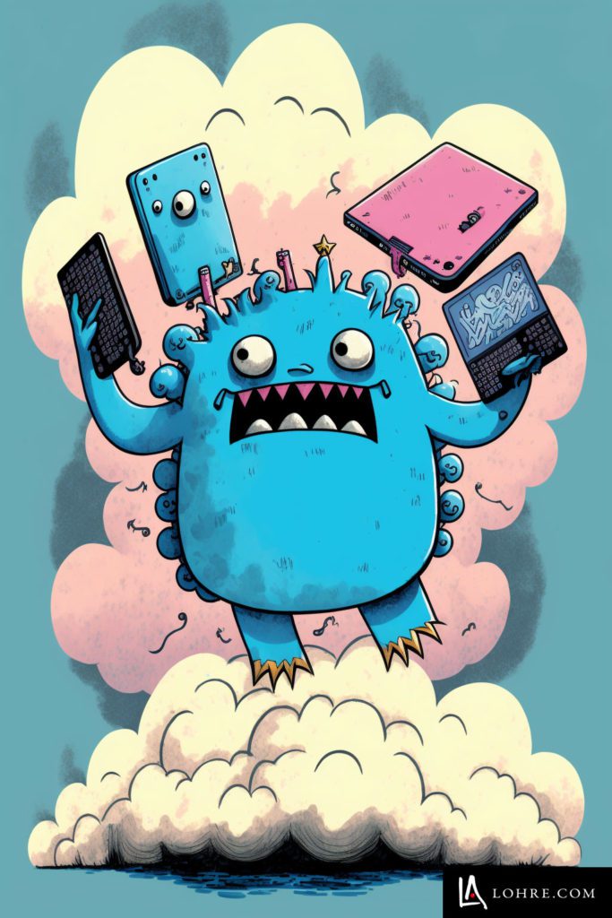 blue doodled monster deciding between b2b websites